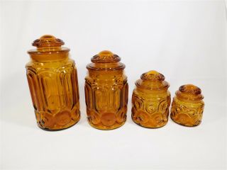 60’s Vintage Le Smith Moon & Stars Amber Glass Apothecary Canister Set