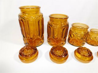 60’s VINTAGE LE Smith Moon & Stars Amber Glass Apothecary Canister Set 3