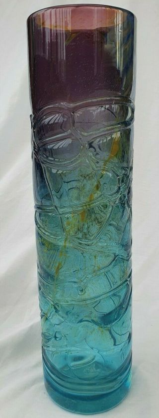 Mdina Maltese Glass Vase Signed Green Blue Purple