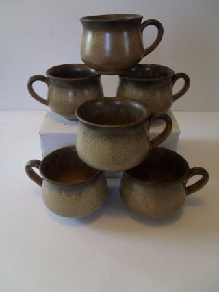 Set Of 6 - Denby Langley Romany Brown Cups Mugs - 4 Oz.
