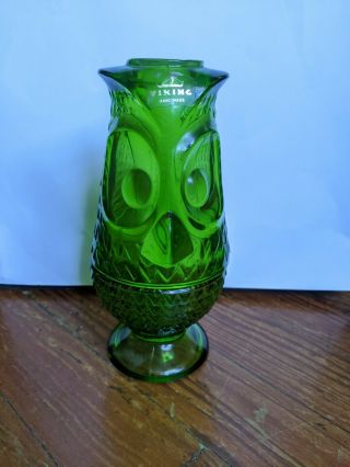 Vintage Viking Glass Owl - Green - Fairy Lamp Tea Light Mid Century 7 "