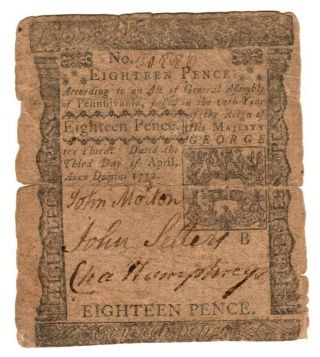1772,  John Morton,  Signer Of Declaration,  Signed Pennsylvania Colonial Currency