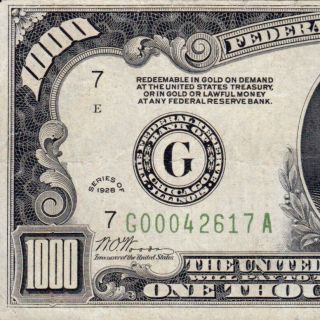 Scarce 1928 Chicago $1000 Frn Thousand Dollar Bill 500 Fr.  2210 - G G00042617a