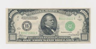 1934 $1000 One Thousand Dollar Bill Fr2211 B00255602a Au Federal Reserve Note Ny