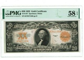$20 1922 Gold Certificate Speelman White Pmg 58epq