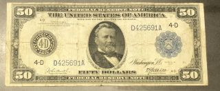 1914 $50 Federal Reserve Note Cleveland Fr 1036 F/vf