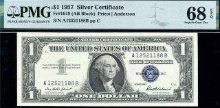 Hgr Saturday 1957 $1 Silver Cert (a - B Block Only 1 Finer) Pmg Gem 68epq