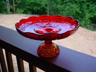 Moon And Star Pedestal Footed Cake Plate 9.  5 Ruby Amberina Le Smith