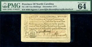 Hgr Saturday 1771 10 Shillings Colonial N.  Carolina ( (wow))  Pmg Choice Unc 64epq
