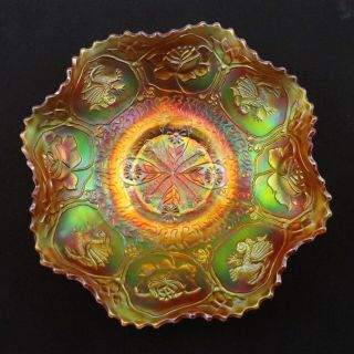 Fenton Marigold Dragon & Lotus Carnival Glass Bowl Am0224
