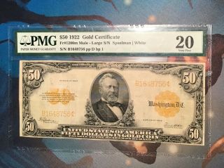 Pmg 20 1922 Fr1200 1922 $50 Gold Certificate Mule Very Popular Split Trimmed