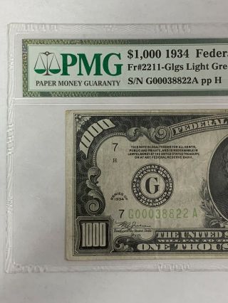 1934 $1000 Federal Reserve Note Chicago PMG30 Light Green Seal LOW SERIAL NUMBER 3