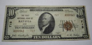 $10 1929 Batavia Ohio Oh National Currency Bank Note Bill Ch.  715 Vf