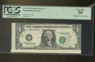 One Dollar Bill 2003 A Big Error Shift Half Cut Front Back Perfect Pcgs