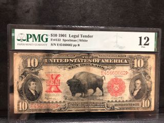 Fr.  122 1901 $10 Ten Dollars “bison” Legal Tender United States Note Pmg Fine - 12