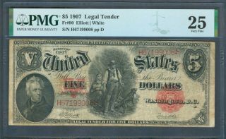 $5 Legal Tender Series 1907,  Pmg Very Fine 25