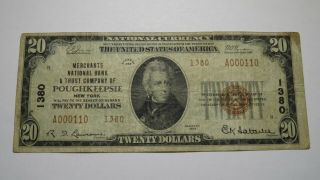 $20 1929 Poughkeepsie York Ny National Currency Bank Note Bill Ch 1380 Fine