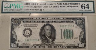 1934 $100 San Francisco Federal Reserve Note Pmg 64