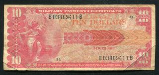 Series 661 $10 Ten Dollars Mpc Military Payment Certificate Scarce