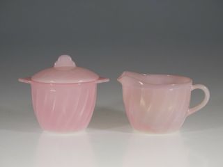 Vintage Fire - King Glass Pink Swirl Cream & Covered Sugar Set C.  1955