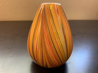 Italian Looking (murano?) Small Cased Art Glass Vase Hand - Blown Multi - Color