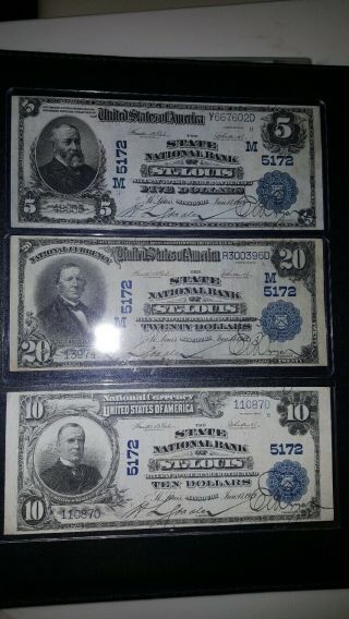 Set Of 3 1902 $5,  $10,  $20 All Bank Of St.  Louis