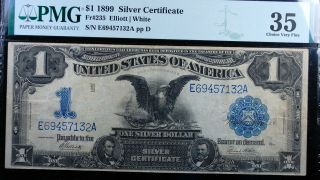 1899 $1 Black Eagle Silver Certificate Pmg 35 Choice Very Fine " Stain Lightened "