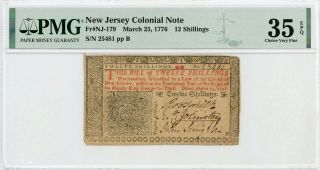 (nj - 179) March 25,  1776 12 Shillings Jersey Colonial Note - Pmg Vf 35 Epq