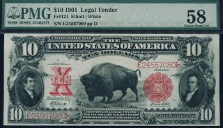 Fr.  121 1901 $10 Legal Tender Bison Pmg 58