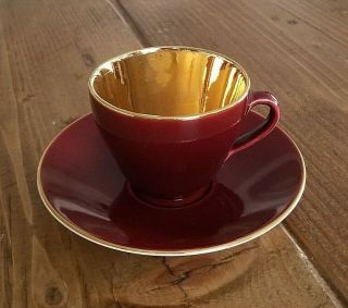 Royal Copenhagen Denmark Burgundy Demitasse Espresso Tea Cup And Saucer Confetti