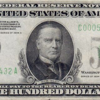 Vintage Us Philadelphia 1934a $500 Five Hundred Dollar Bill Fr.  2202 - C C00052432a