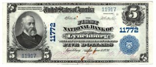 1902 Bs $5 The First Nb Of Lynchburg,  Ohio.  Ch 11772.  Vf/rust.  Y00005843