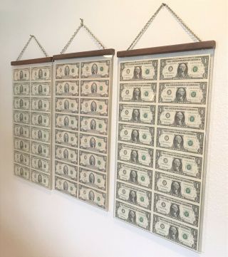 3 Uncut Framed 16 - Note Sheets Us Currency $1,  2 & 5 Dollar Bills 1995/9 Series