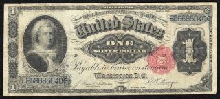 1891 $1 Silver Certificate Martha Washington Treasury Note Fr 351