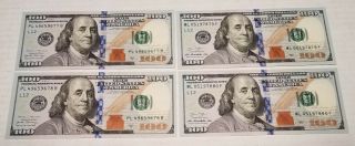 $100 One Hundred Dollar Bills,  Sequential Serial Numbers: 4 Notes 2017a (9677)