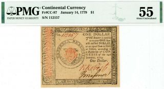 Continental Currency Fr Cc - 87 January 14,  1779 $1 Pmg 55