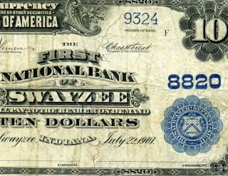 Hgr Ch 8820 1902 $10 Swayzee Indiana ( (5 Known,  Finest Known))  Vf,  Grade
