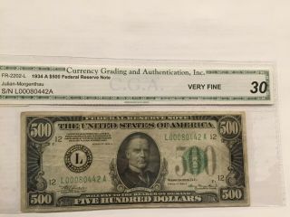 1934 A Series $500 Dollar Bill.  Washington D.  C.  Very Fine