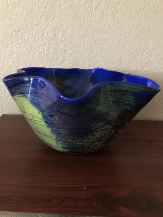 Large Hand Blown Art Glass Bowl Signed A