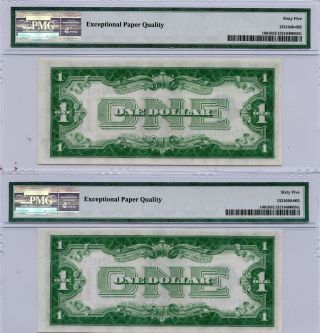 (2) 1928 A $1 Silver Certificate PMG 65 EPQ Consecutive serial Numbers 2
