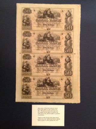 - Canal Bank Of Orleans Louisiana Uncut Sheet Of Four $50 Notes Circa 1850 