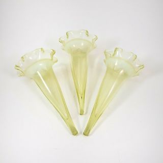 Victorian English Vaseline Uranium Opalescent Glass (3) Epergne Horns No Holder