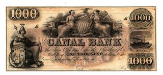 1850s Canal Bank Orleans Uncirculated Banknote $1000