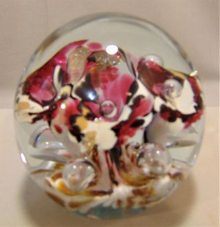 Gibson Studio Art Glass Large Paperweight Dated 2000 Cranberry Tiger Lily