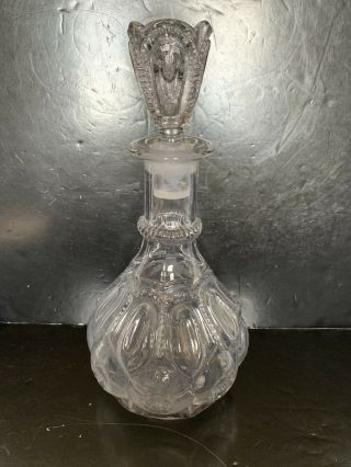 Vintage Le Smith Moon And Stars Clear Glass Decanter W/ Stopper 12”