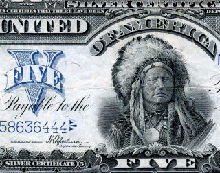 Hgr Sunday 1899 $5 Indian Chief ( (example))  Only Lightly Circulated