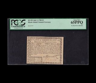 1780 $2 Rhode Island Colonial Currency Pcgs Gem 65 Ppq