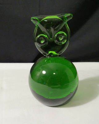 Rare Blenko " Owl " Paperweight In Green