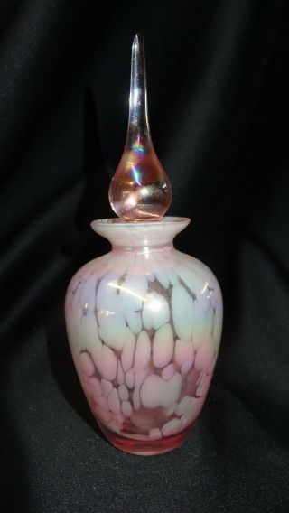 Robert Held Iridescent Pink And White Art Glass Perfume Bottle With Stopper