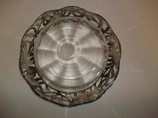 VINTAGE ART DECO SILVER OVERLAY DEPRESSION GLASS ROLLED EDGE CONSULE FLOWER BOWL 3
